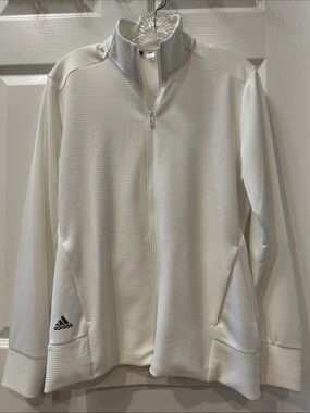 adidas Women’s Large White Textured Full Zip Golf Jacket HA3400 Recycled